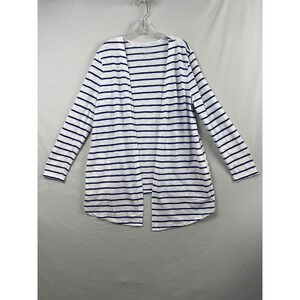 Chico's Cardigan Women 2 Large Blue White Striped Open Front Cotton Modal Slub